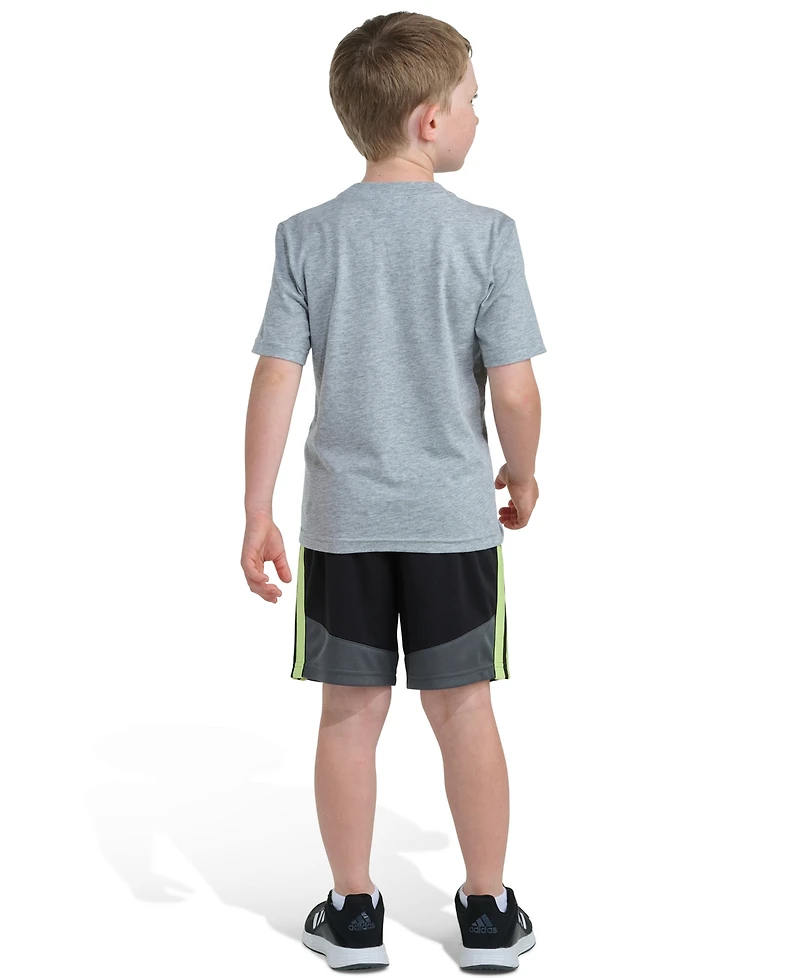 adidas Boys' 2T-7 Graphic T-Shirt and Color block Shorts, 2-Piece Set