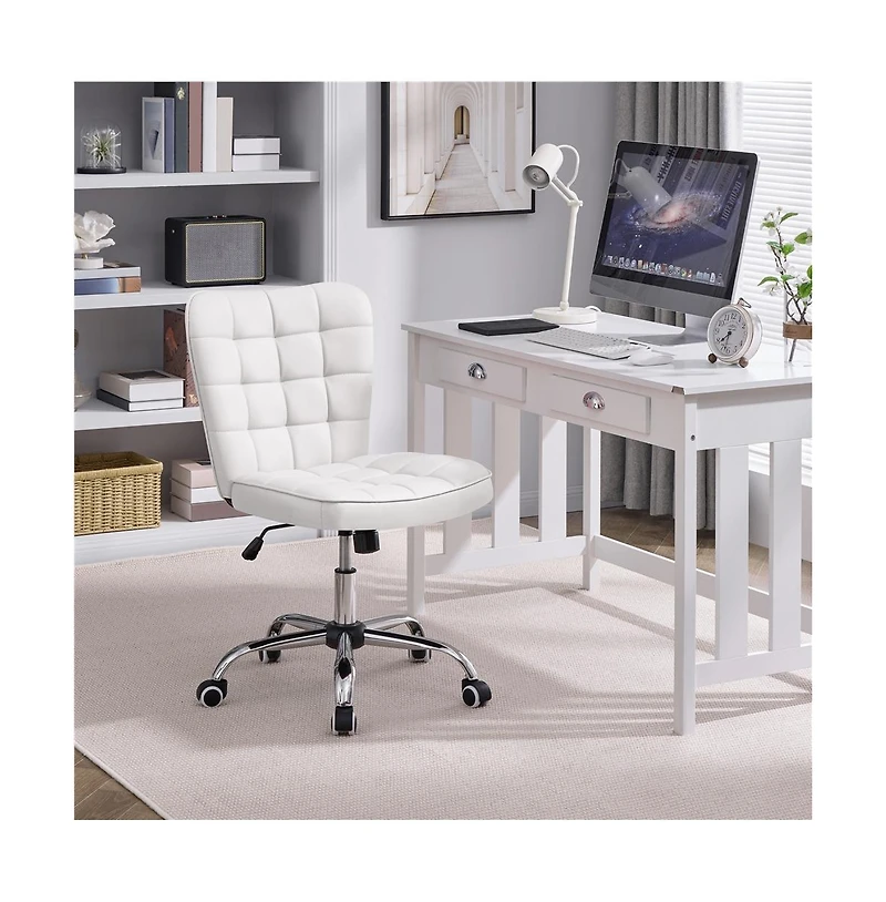 Yaheetech Modern Tufted Armless Desk Chair with Chrome-finish Metal Base, Rolling Wheels, Adjustable Seat Heigh