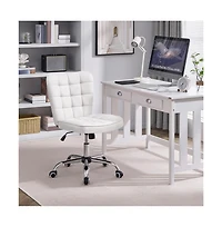 Yaheetech Modern Tufted Armless Desk Chair with Chrome-finish Metal Base, Rolling Wheels, Adjustable Seat Heigh