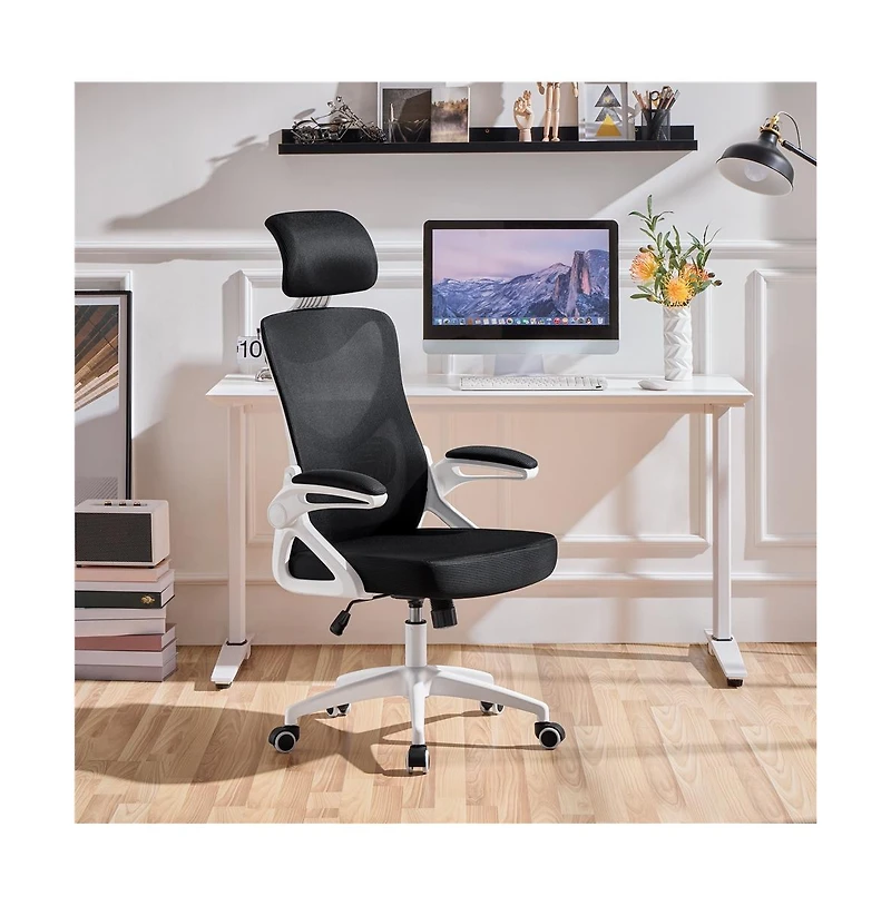 Yaheetech High Back Office Chair with 90° Flip-up Armrest