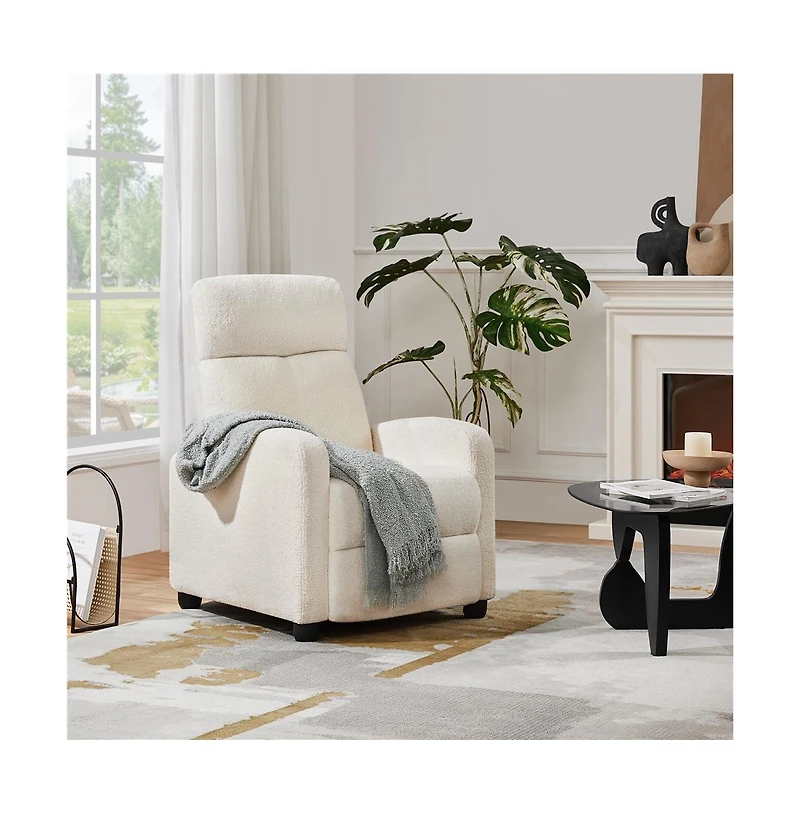 Yaheetech Adjustable Modern Single Boucle Recliner Chair Sofa with Pocket Springs Ivory