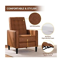 Yaheetech Mid-Century Tufted Upholstered Faux Leather Recliner Sofa with Adjustable Back & Footres Brown