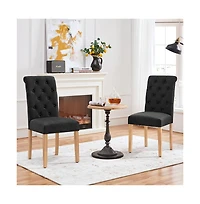 Yaheetech 2PCS High Dark Gray Classic Fabric Upholstered Pu Leather Dining Chair