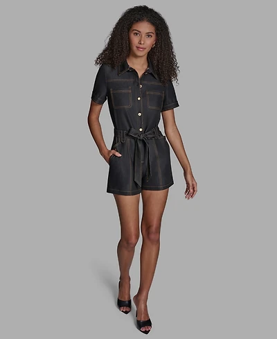 Bcbg Women's Stretch Denim Button-Front Closure Romper