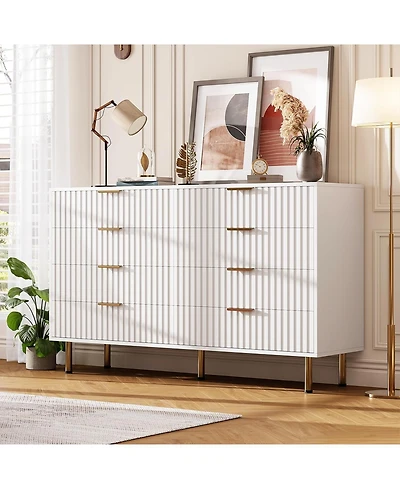 gaomon 8-Drawer 55-Inch-Wide Chest, Deep Drawers, Large Organizer Modern Fluted White Dresser