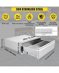 gaomon 30W x 23D x 10H Inch Outdoor Kitchen Drawer with Divider, Stainless Steel Single Bbq Drawer