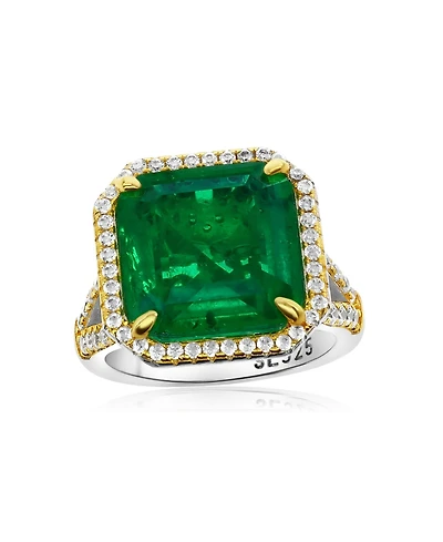 Suzy Levian Gala Collection Sterling Silver Large Firework Asscher-Cut Cubic Zirconia Pave Cocktail Ring