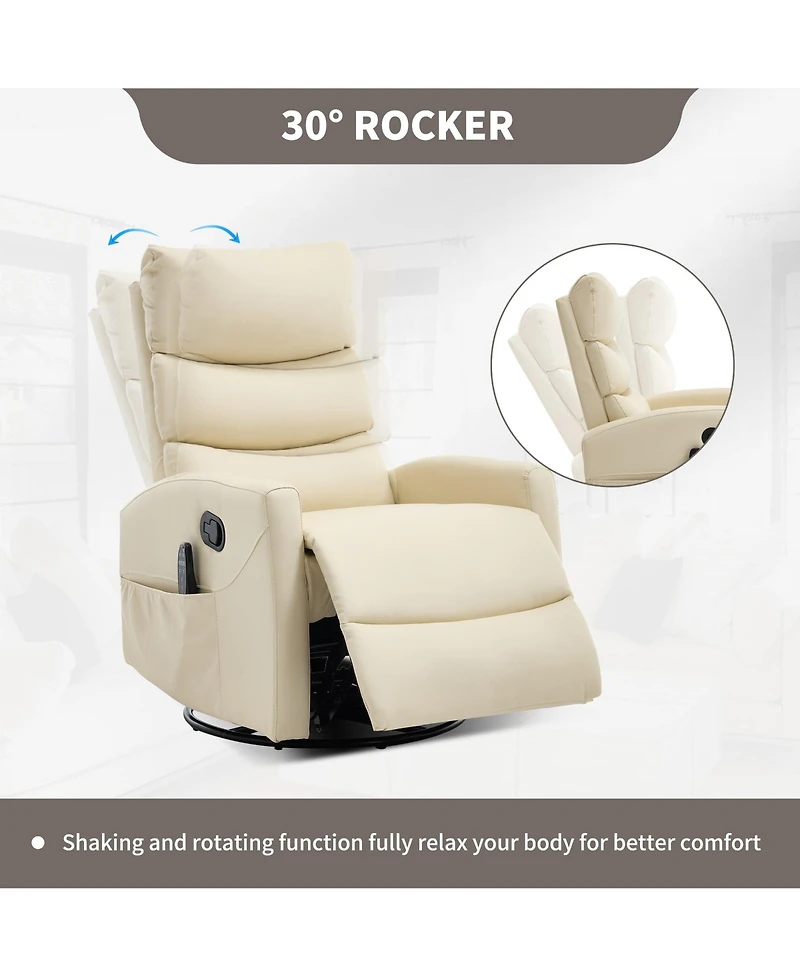 Sumyeg Recliner Chair with Heat Massage Manual Rocker and Swivel Fabric