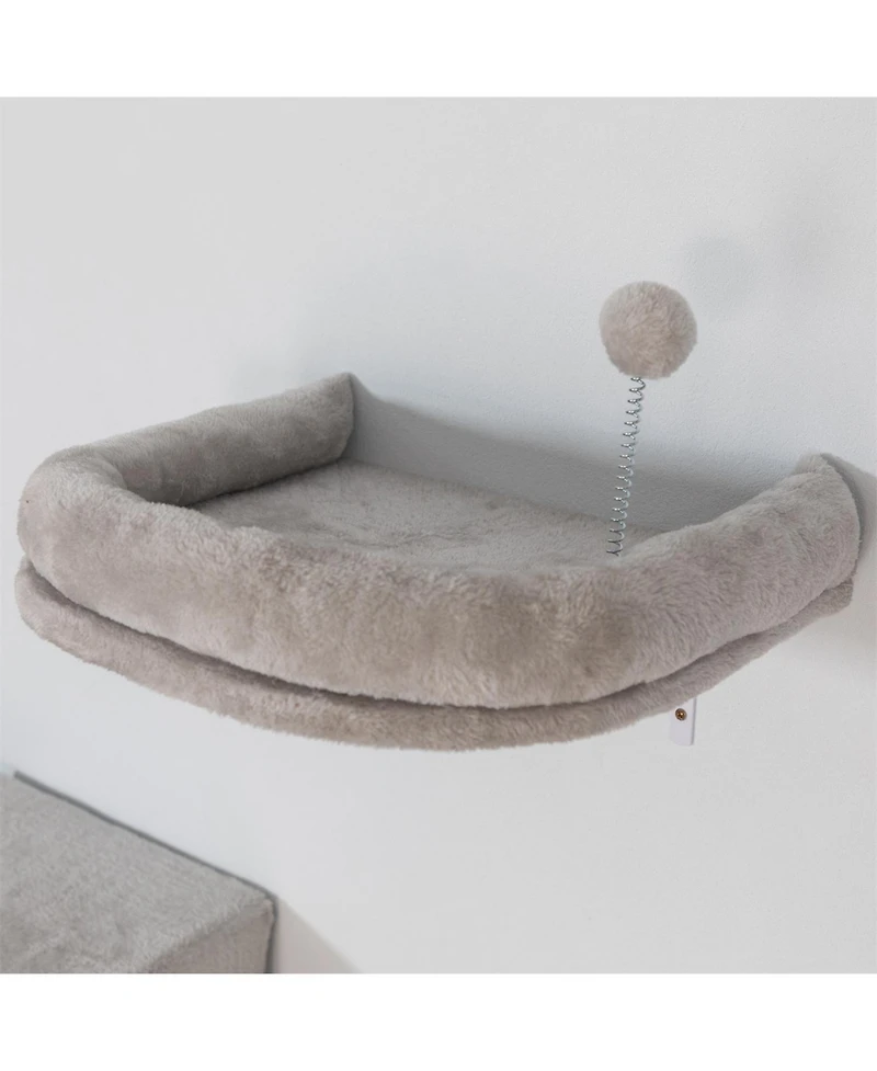 Aostirmotor Wall-mounted Cat Tree With 2 Cat Condos House, 3 Cat Wall Shelves in Beige