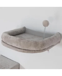 Aostirmotor Wall-mounted Cat Tree With 2 Cat Condos House, 3 Cat Wall Shelves in Beige