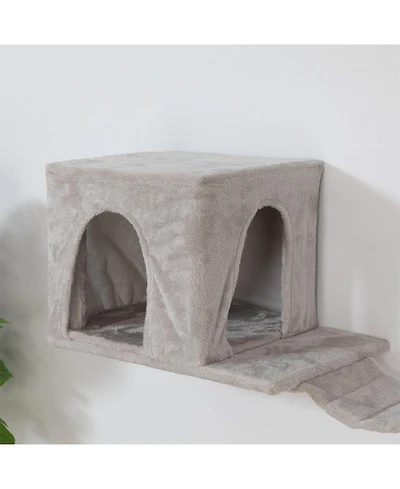 Aostirmotor Wall-mounted Cat Tree With 2 Cat Condos House, 3 Cat Wall Shelves in Beige