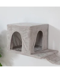 Aostirmotor Wall-mounted Cat Tree With 2 Cat Condos House, 3 Cat Wall Shelves in Beige