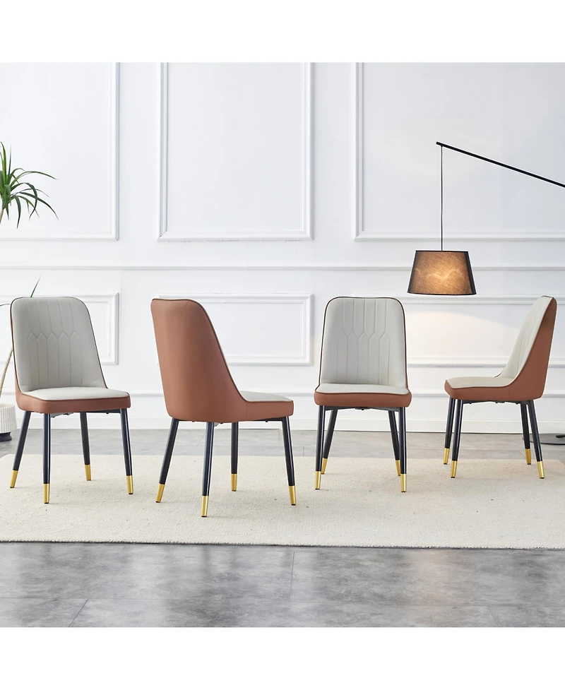 Streamdale Furniture Modern Light Gray/Brown Pu Leather Dining Chair - Set of 4
