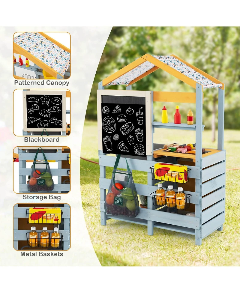 Costway 2-in-1 Wooden Outdoor Mud Kitchen and Grocery Store Play Kitchen with Sink