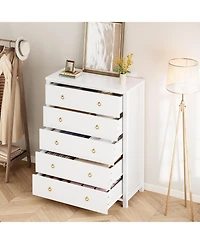gaomon 5-Drawer 45" Wooden Chest, Clothes Storage Cabinet, Drawer Organizer Tall Dresser