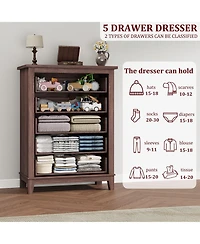 gaomon 41.3" Tall 5-Drawer Brown Freestanding Wooden Chest Vertical Dresser