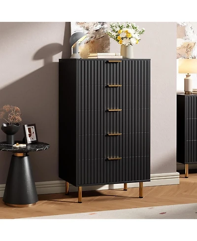 gaomon 5-Drawer Modern Fluted Black Dresser, 47.2 Inch Tall Chest with Deep Drawers, Wide Top, Organizer