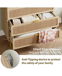 gaomon 5 Drawer Rattan Chest of Drawers with Deep Drawers, Modern Storage Cabinet Dresser