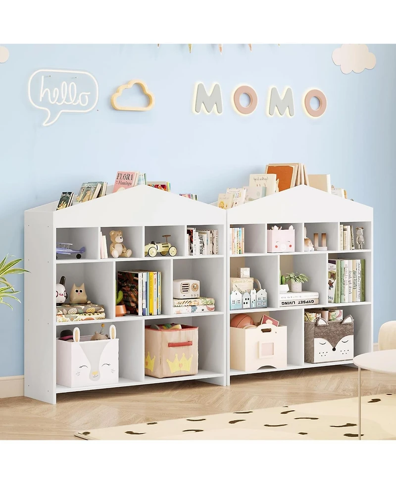gaomon 9-Cubby Children's Bookshelf, Toy Organizer, White Wooden Bookcase, Nursery, Playroom, Kids Room