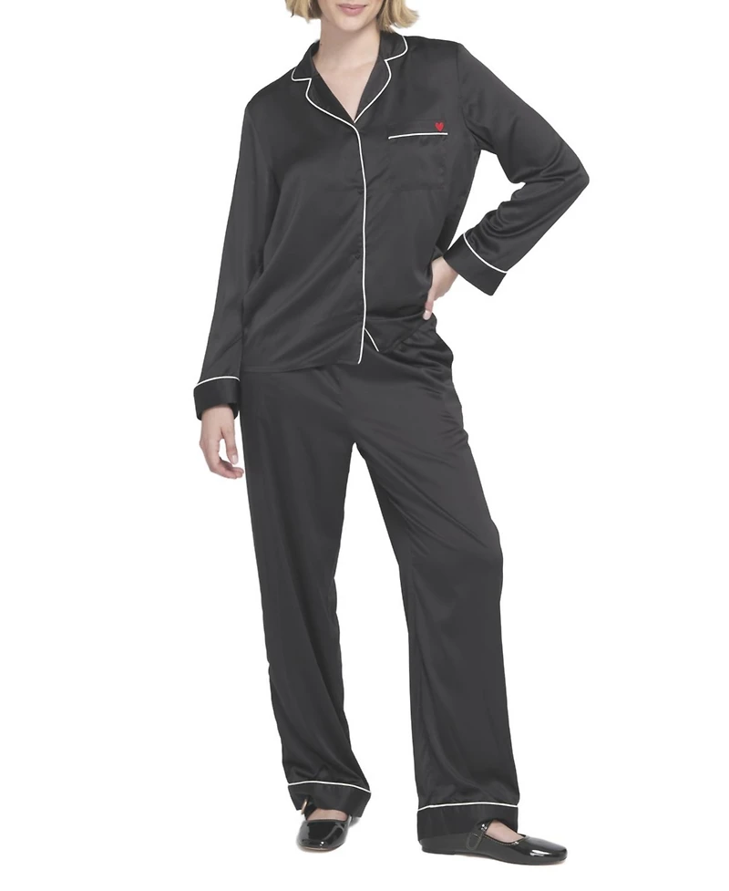 Elle Collection Women's Satin Pj Set Long Pajama