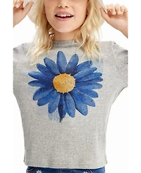 Desigual Girls Girls's Ribbed T-shirt with flower illustration