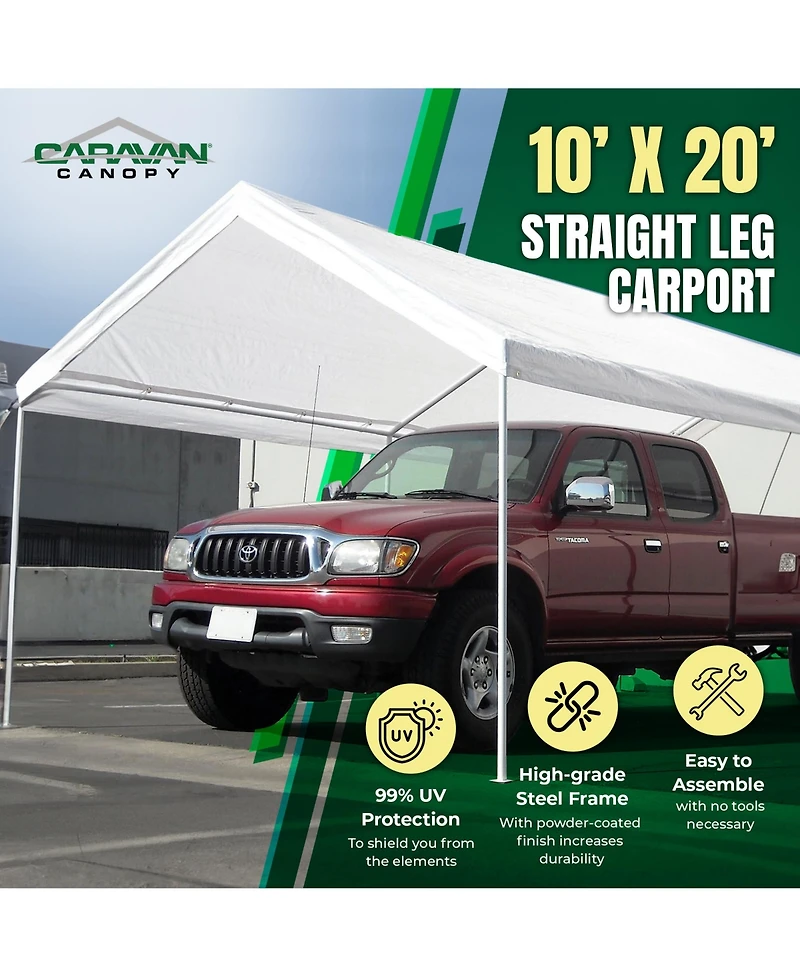 Caravan Canopy Domain 10 x 20 Foot Straight Leg Instant Canopy Tent Set, White