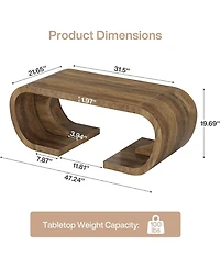 Tribesigns Farmhouse Coffee Table, 47" Heavy Duty C-Shaped Center Table with Curved Base, Rustic Brown