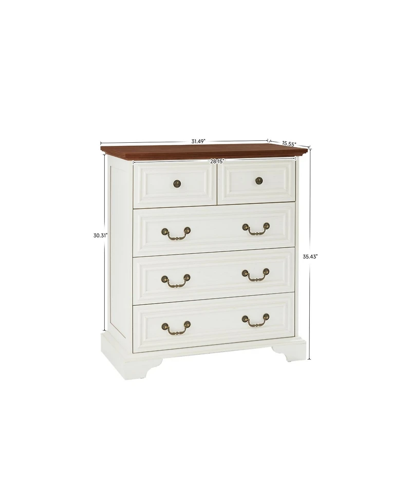 Streamdale Furniture White 5-Drawer Dresser - Bedroom Storage