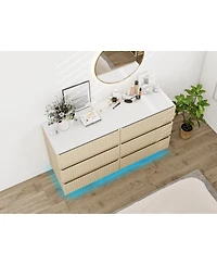 Streamdale Furniture Fluted 6-Drawer Double Dresser with Led