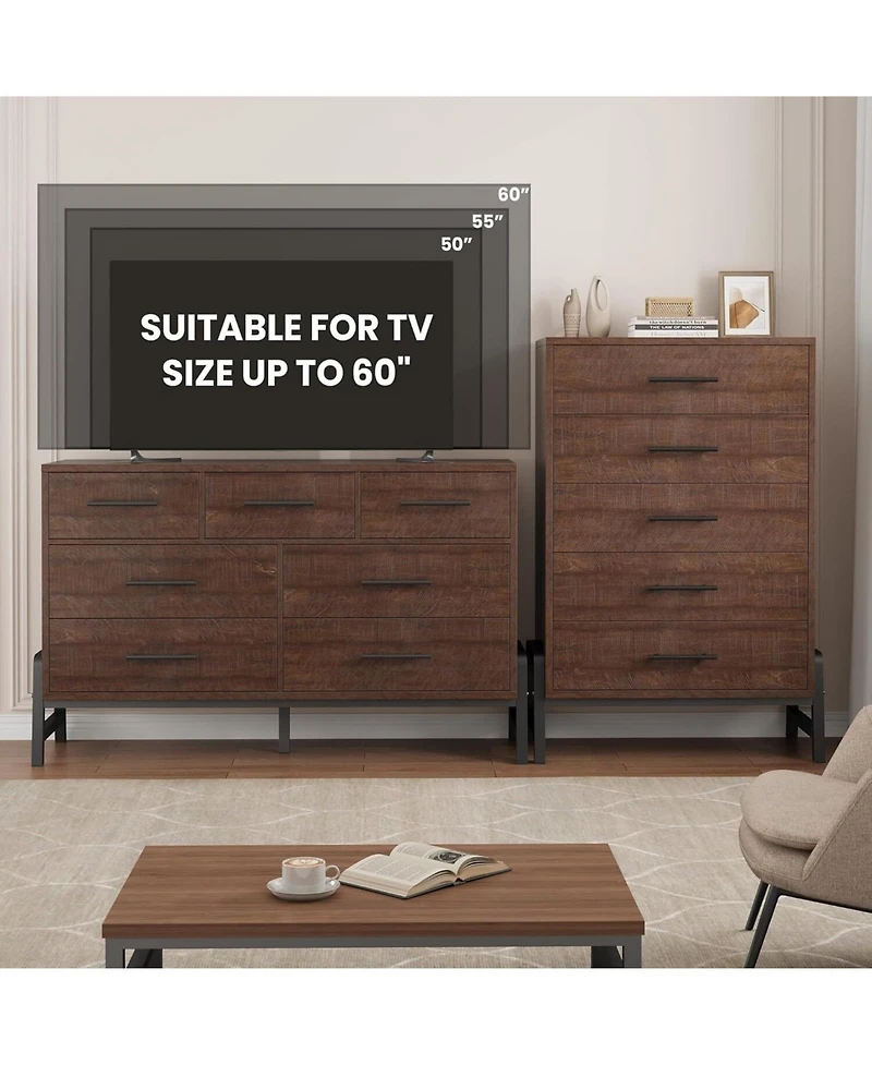 gaomon 50" Tall 5-Drawer Wooden Freestanding Dresser with Large Storage Space