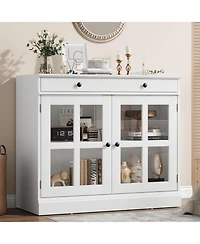 gaomon 35.4 Inch White Sideboard Buffet Cabinet, Glass Door, Drawer Storage, Modern Dining Room, Kitchen Cabinet