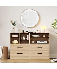 gaomon 47" 4-Drawer Wood Dresser with 6 Open Cubbies and Adjustable Storage, Modern Tv Stand