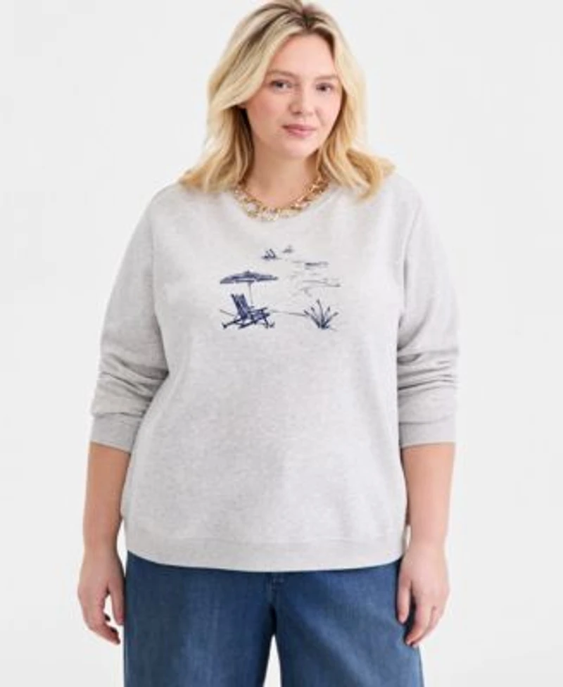 Style Co Womens Graphic Fleece Crewneck Sweatshirt Macys Exclusive