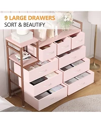 gaomon 9-Drawer Modern Dresser with Charging Station, Heavy-Duty Storage Chest, Power Cord, Bedroom, Living Room, Entryway