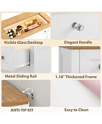 gaomon 4-Drawer Modern White Dresser with Led Night Light, Glass Tabletop, Nightstand Cabinet for Bedroom, Living Room, Entryway