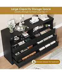 gaomon 6-Drawer Modern Dresser with Power Outlet & Led Light, Large Capacity Wood Storage Chest Tv Stand for Bedroom, Living Room