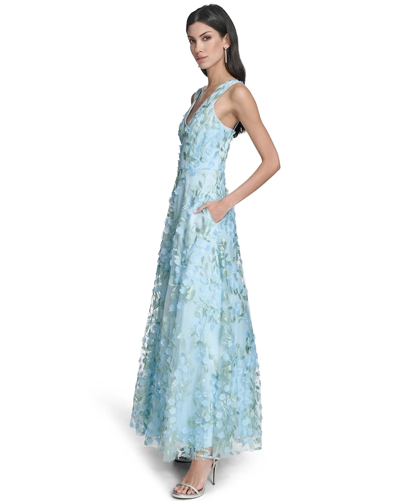 Eliza J Petite 3D Floral Applique Gown