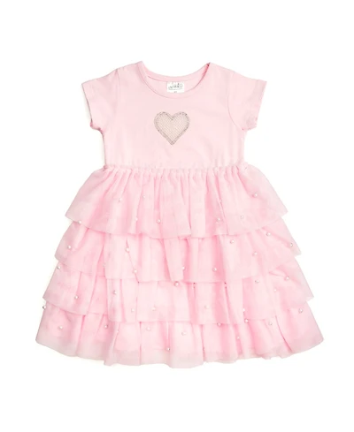 Sweet Wink Toddler Girls Pearl Heart Tiered Short Sleeve Tutu Dress