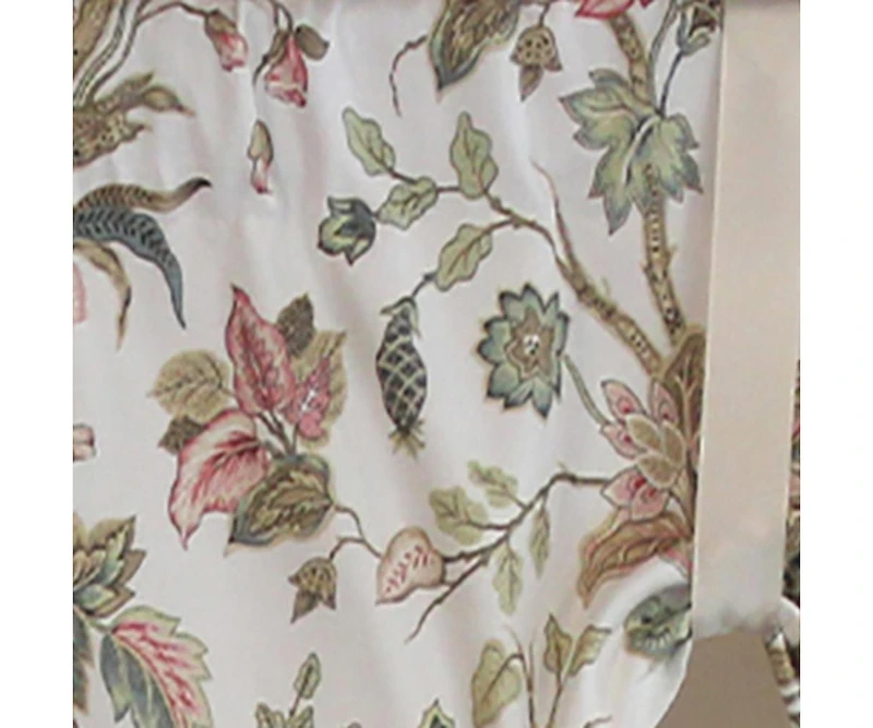 Rlf Home Gianna Suspender Valance White. 3" Rod Pocket, contrast ribbon Tie. 50"W x 17"L