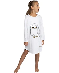Harry Potter Girls Pajama Hedwig Owl Micro Raschel Fleece Long-Sleeve Hi-Lo Nightgown