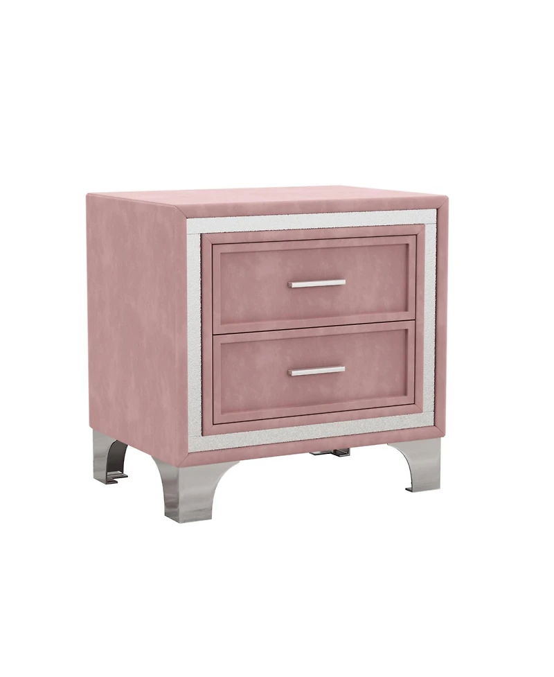 Streamdale Furniture Mid-Century Velvet Nightstand, Pink