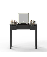 Streamdale Furniture Elegant Vanity Table with Led Lights, Flip-Top Mirror and 2 Drawers, Jewelry Storage for Women Dressing