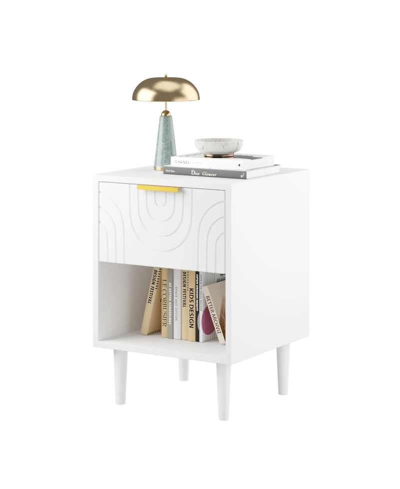 Streamdale Furniture Modern Nightstand with Drawer & Shelf Gold Handle