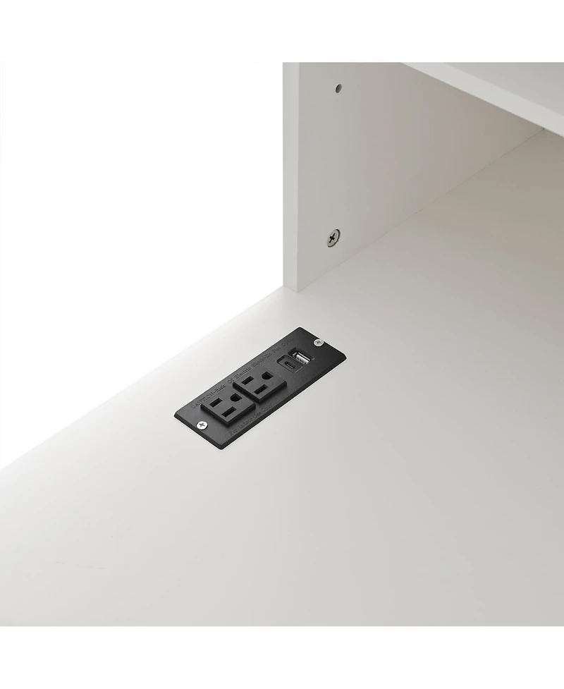 Streamdale Vanity Desk with Mirror, Charging, Storage, Drawers & Shelves - White