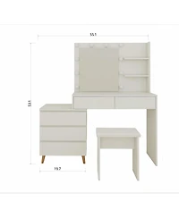 Streamdale Led Lighted Vanity Table with Mirror, Stool & Storage - White