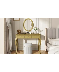 Streamdale Furniture Luxury Vanity Desk with Mirror & 3 Drawers - Gold