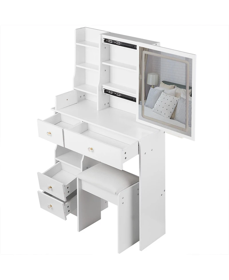 Streamdale Furniture Led Mirror Vanity Table with Stool