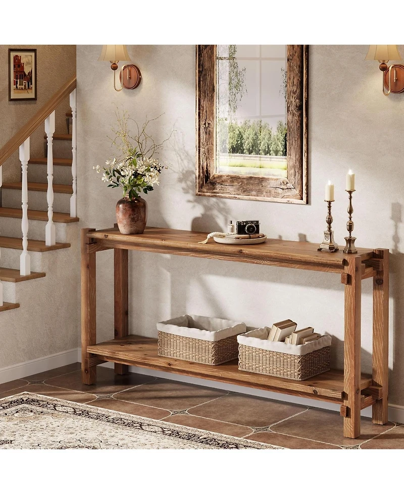 Tribesigns 63-Inch Solid Wood Console Table, 2-Tier Farmhouse Entryway Table with Storage