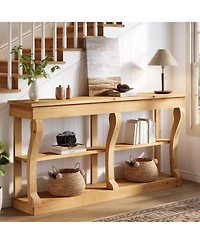 Tribesigns 63" Solid Wood Console Table, 3-Tier Farmhouse Sofa Table with Storage