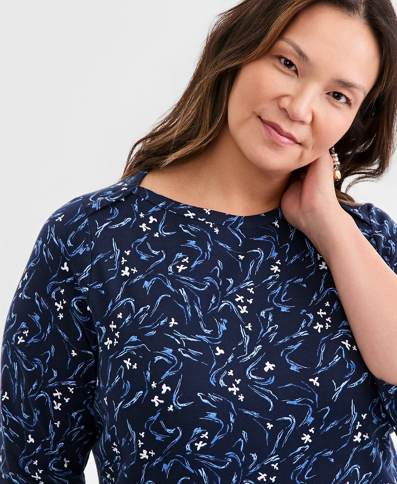 Style & Co Plus Size Pima Cotton 3/4-Sleeve Top, Exclusively at Macy's